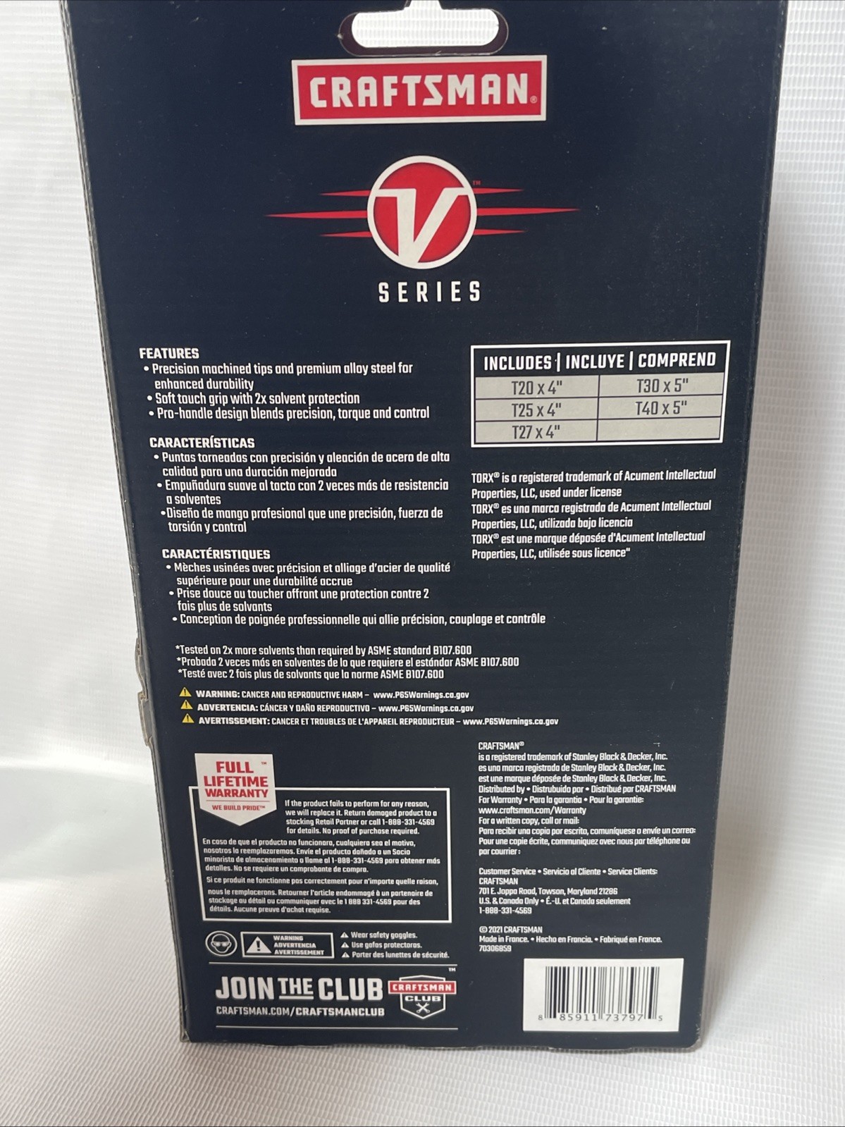 CRAFTSMAN V-SERIES Torx Screwdriver, 5 Piece (CMHT65630V) Brand New