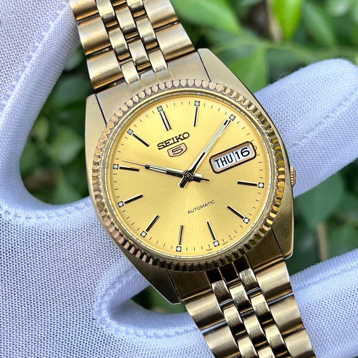 Rare Seiko 5 Automatic Sunburst SNXJ94 Fluted Bezel Japan Men's