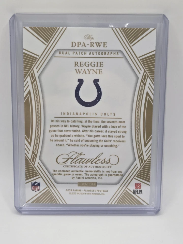 Parche doble plateado autógrafo Reggie Wayne impecable Panini 2024 automático #/20 Foto 2 de 2