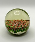 Vintage Millefiori Glass Paperweight Green Red Floral Cane Dome
