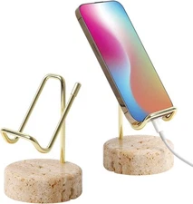 Marble Phone Stand with Metal Holder Charging Available While Using Swipe Up to