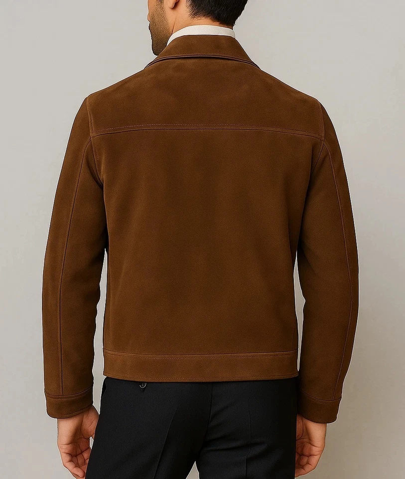 Men’s Brown Genuine Suede Leather Jacket Classic Casual Slim Fit Real Suede Coat - Image 2 of 4