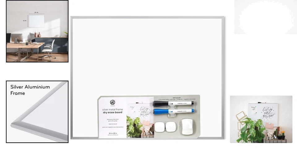 Elegante placa de apagamento a seco de alumínio prata com moldura 16 x 20 - inclui tudo! - Imagem 2 de 4