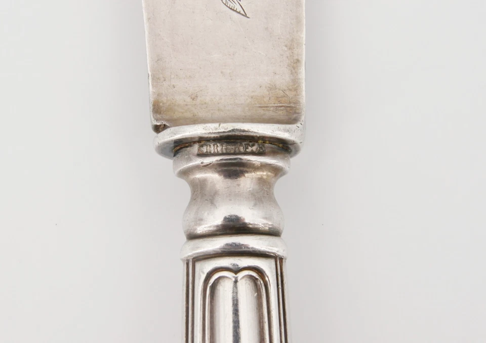 Coltello torta matrimonio grande Christofle incisione corona lama incisa lunghezza 28 cm - Immagine 4 di 4