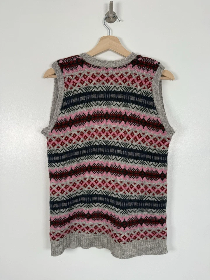 Brora Knitted Vest Size Uk 12 Wool Red Fair Isle Nordic Tank Sleeveless Sweater - Image 4 of 4