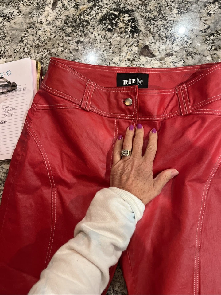 Pantalones acampanados Metrostyle rojos de cuero genuino Metrostyle talla 8 vintage para mujer Foto 2 de 4