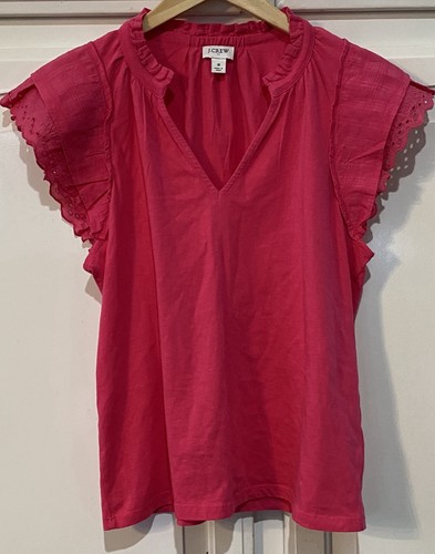 J CREW by RE-IMAGINED Hot Pink Short Sleeve Top w/ Ruffles Women's Size Small - Picture 1 of 10