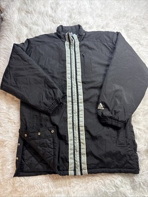 Vintage 1990 s ADIDAS Parka Jacket Men s Medium M Long Coat Puffer Quilted Black