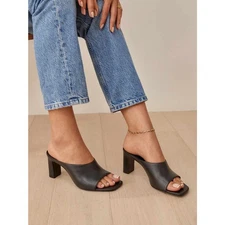 Reformation Lou Lou Block Mule Leather Black Heels Women’s Size 5.5