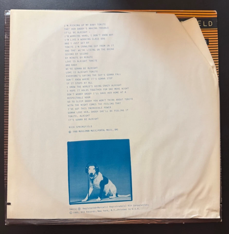 Rick Springfield Working Class Dog Vinyl Excellent Never Been Played Promo - Image 4 of 4