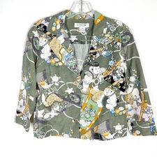 Citron of Santa Monica Sz XS Silk Linen Boxy Crop Asian Button Down Shirt