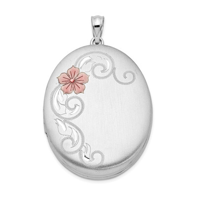 Medaillon-Anhänger Sterlingsilber rhodiniert satiniert & emailliert floral 34 mm oval