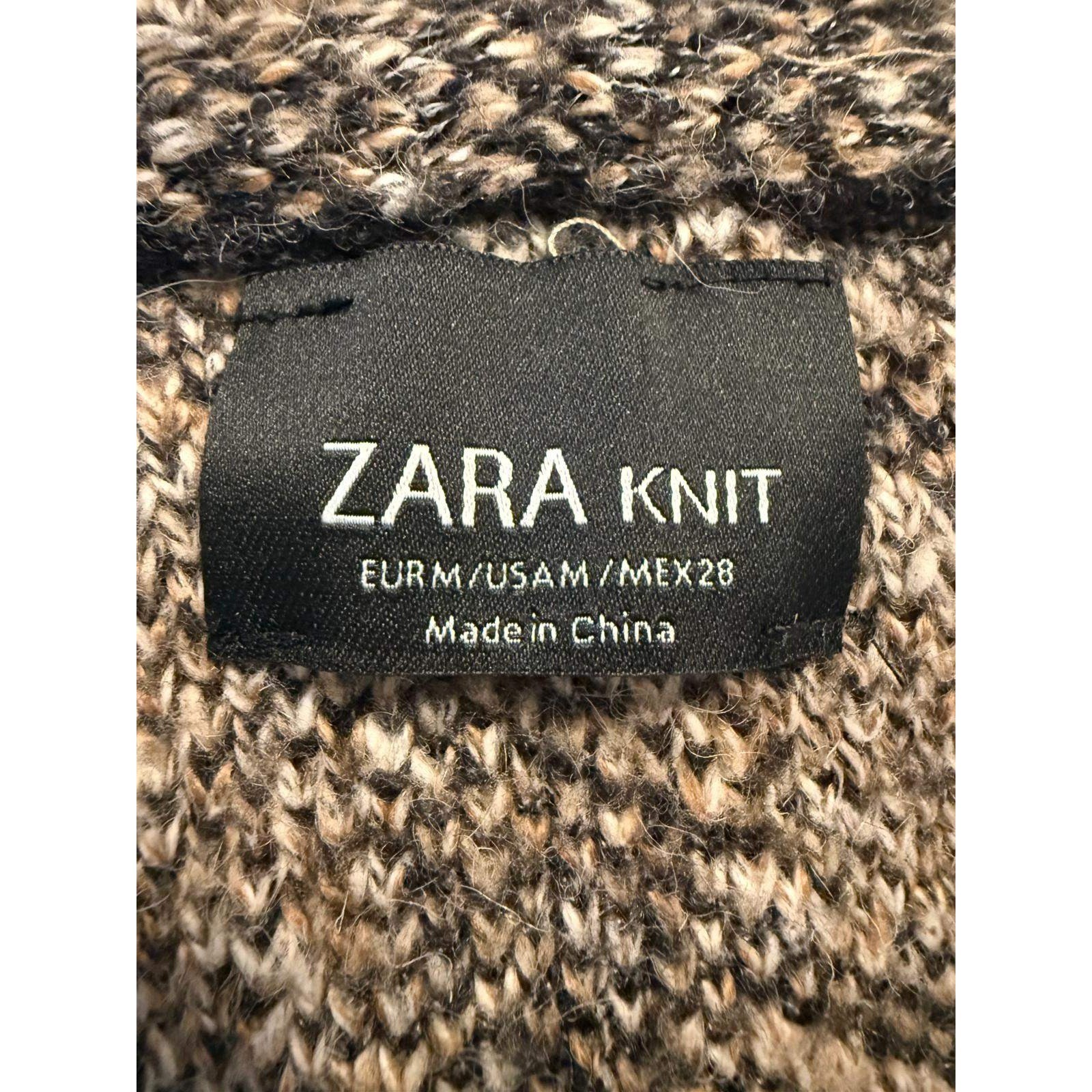 Zara Knit Hooded Cardigan Sweater M Houndstooth Black Beige Wool Blend Rare image 5