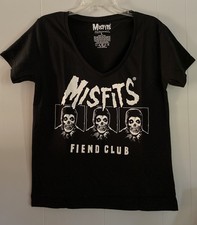 MISFITS: FIEND CLUB T-SHIRT. WOMANS BLACK V NECK. SIZE: LARGE. NEW w/o TAGS.