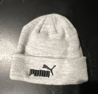PUMA Gray Solid Beanie Hat One Size Stretch Logo Fall Winter Casual