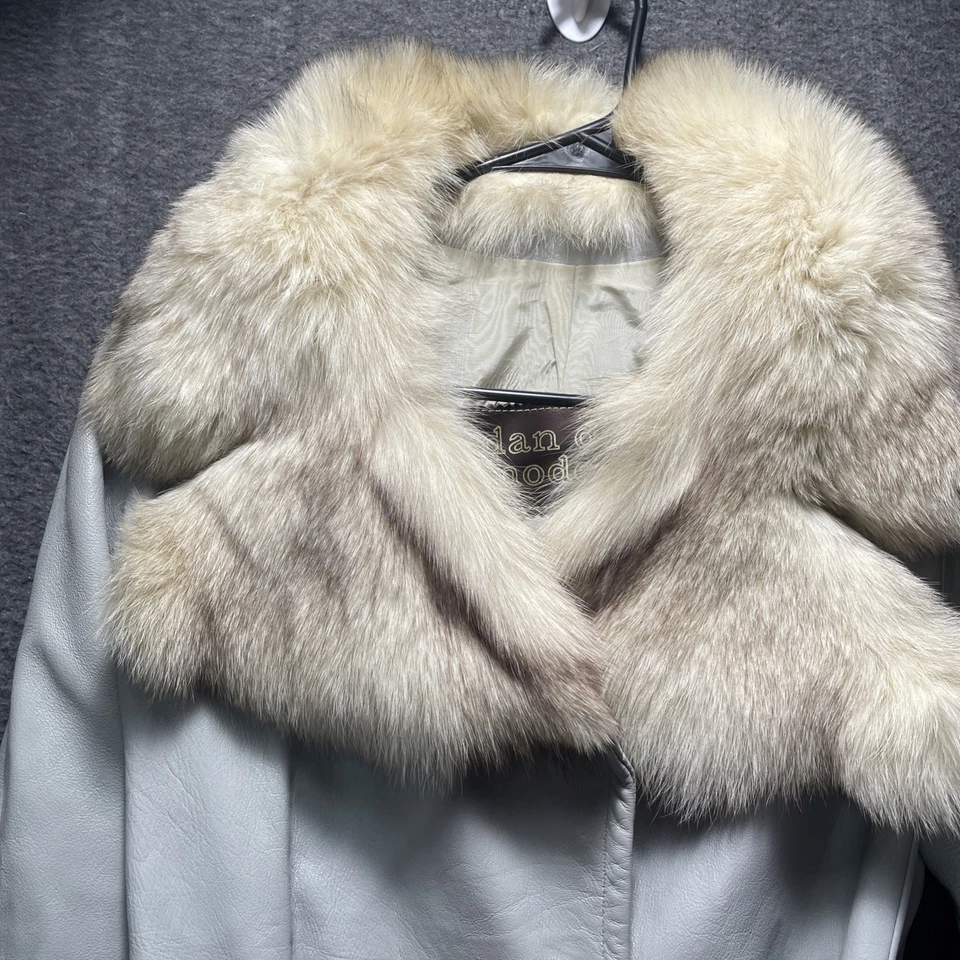 Vintage 70s Dan Di Modes Faux Fur Leather Midi Car Over Coat-Size 10 Gray - Image 3 of 4