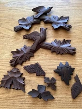 Vtg 2 Cuckoo Clock Bird Toppers With Extra Black Forest Wood Pieces