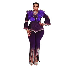 African Women Plus Size Top Pants Bodycon Evening Formal Prom Outfits Sets