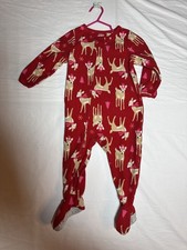 12 Month Girl One Piece Fleece Pajama with Reindeer Print
