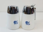 Milk Glass Sugar Syrup Dispenser Set Vintage Santa Barbara Corn Flower Style
