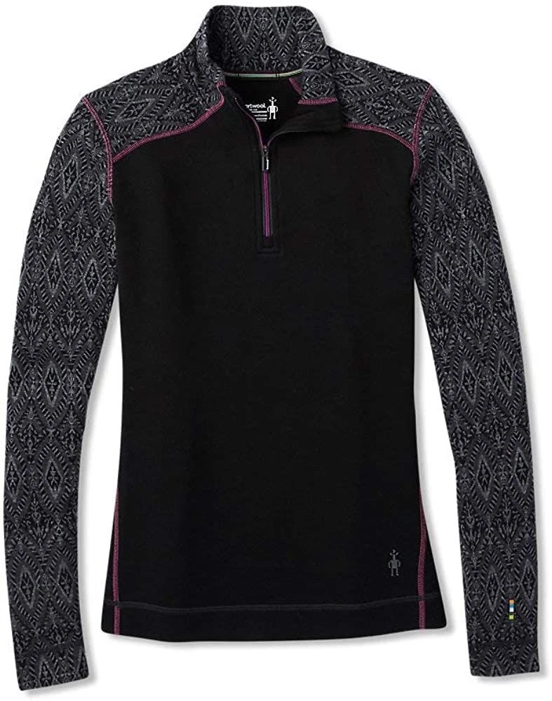 Smartwool 1/4 zip Base Layer Black Diamond Print XS New with tags