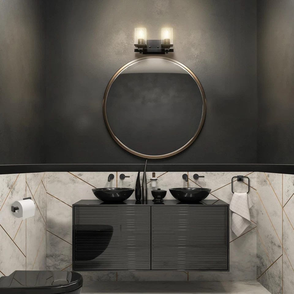 Juego de tocador eléctrico 63000101 de 3 piezas para sala de polvo, negro mate, 13" 2 luces Fi... Foto 3 de 4