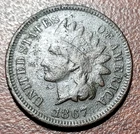 1867 Indian Head Cent VG Details Better Date Coin IHC Penny