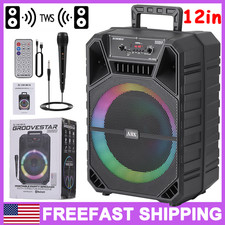 Loud Portable 12'' Bluetooth DJ Party Speaker System Heavy Bass Subwoofer w/ Mic