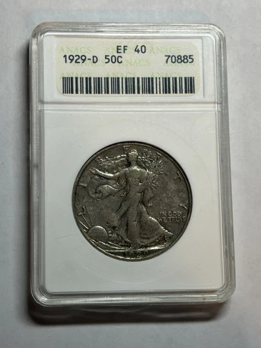 1929 D Walking Liberty Half Dollar ANACS XF40 Soapbox Better Date