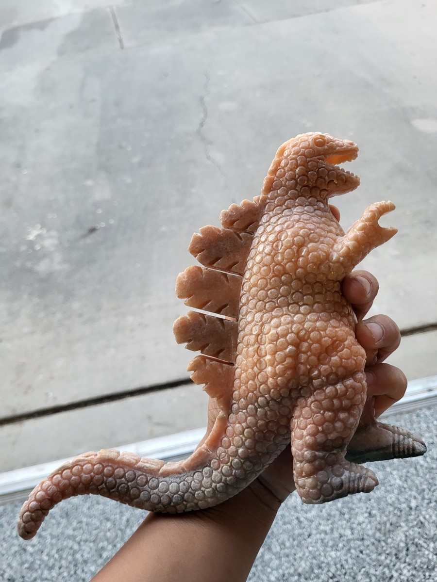 Epic Godzilla Sunstone Carving Handcraft Gem Stone Monster