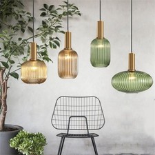 Vintage Modern Kitchen Pendant Light Ribbed Glass Single Hanging Ceiling Light