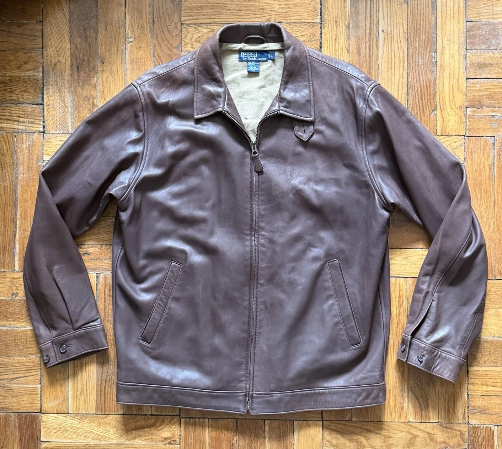Classic Vintage Polo Ralph Lauren Dark Brown Lambskin Leather Jacket Large Flaws