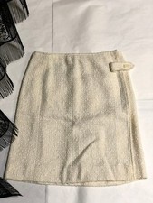 CHANEL White Tweed Knee Length Straight Skirt