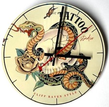 TATTOO CUSTOM MADE CLOCK CLIFF RAVEN STYLE OLD SCHOOL FLASH ART