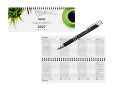 Schreibtischquerkalender 2027 / 56 Blatt / 1 Woche = 2 Seiten + Glückskuli