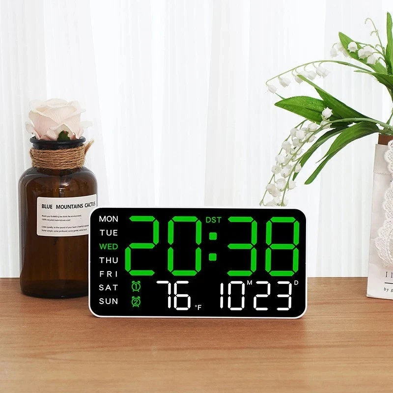 Large Digital Wall Clock Temp Date Week Display Remote Control USB Powered Table - Image 4 of 4