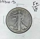 1936-S  WALKING LIBERTY SILVER HALF DOLLAR  ~ FINE+/VF ~ NICE COIN ~ 90% SILVER