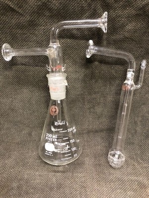 Pyrex 250ml Round Bottom Erlenmeyer 24/40 Boiling Flask w/Distilling Adapter