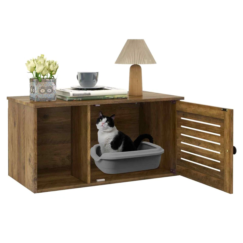 COSTWAY Cat Litter Box Enclosure Hidden Cat Washroom with Winding Entry