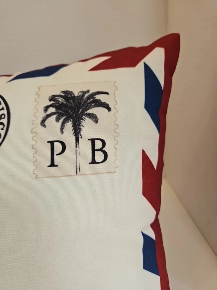 Almohada postal Pottery Barn "Wish You Were Here" EXTERIOR 19"x12" rojo blanco azul Foto 4 de 4