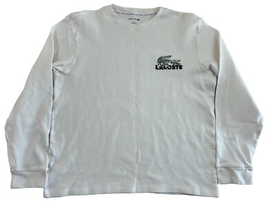 Lacoste Sleepwear Men's White Logo Waffle Knit Thermal Long Sleeve Lounge  Shirt