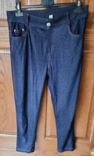 Womens P Five Accessories Capri Jeggings Sz L Dark Blue Denim Soft Stretch