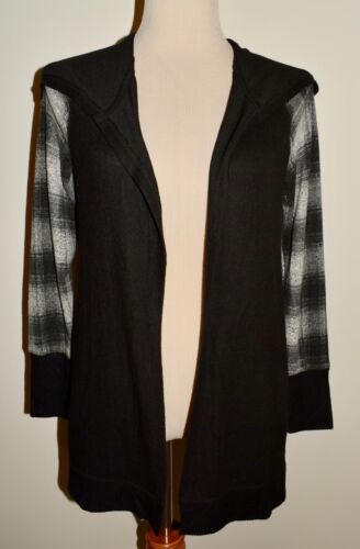 New Womens Maurices XS Top Black Plaid Long Sleeve Lightweight Hooded Jacket