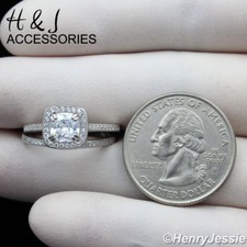 WOMEN 925 STERLING SILVER SQUARE CZ SILVER ENGAGEMENT RING SET SIZE 5-9 ASR101