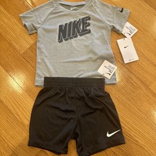 Nike Boy 2 Piece T-Shirt  Shorts Set DRI-FIT Gray, Black  White Size 24 Month