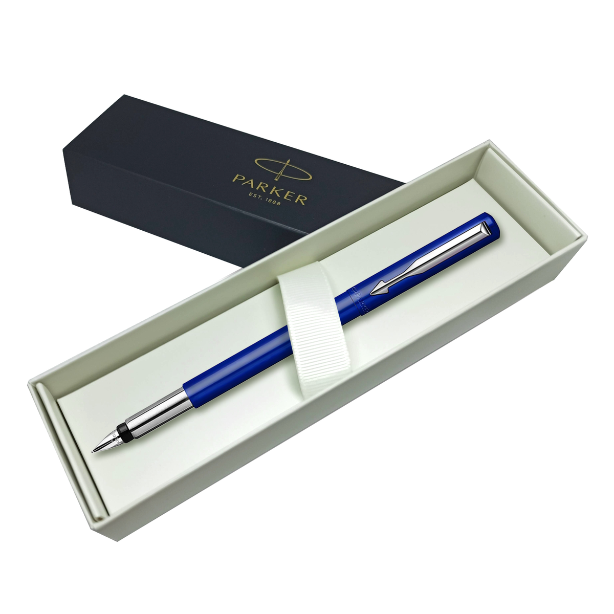 Parker Vector - Stylos &agrave; Bille &agrave; Bordure Chrom&eacute;e Standard, Noir, Bleu, Rouge, Ba