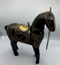 VINTAGE Horse Brass Accents Trojan  Statue Collectible India