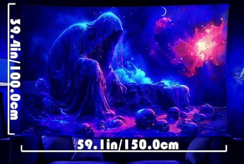 UV Reactive Blacklight Skull Sun Moon Gothic Skeleton Witchy Hippie Tapestry for - Picture 13 of 14