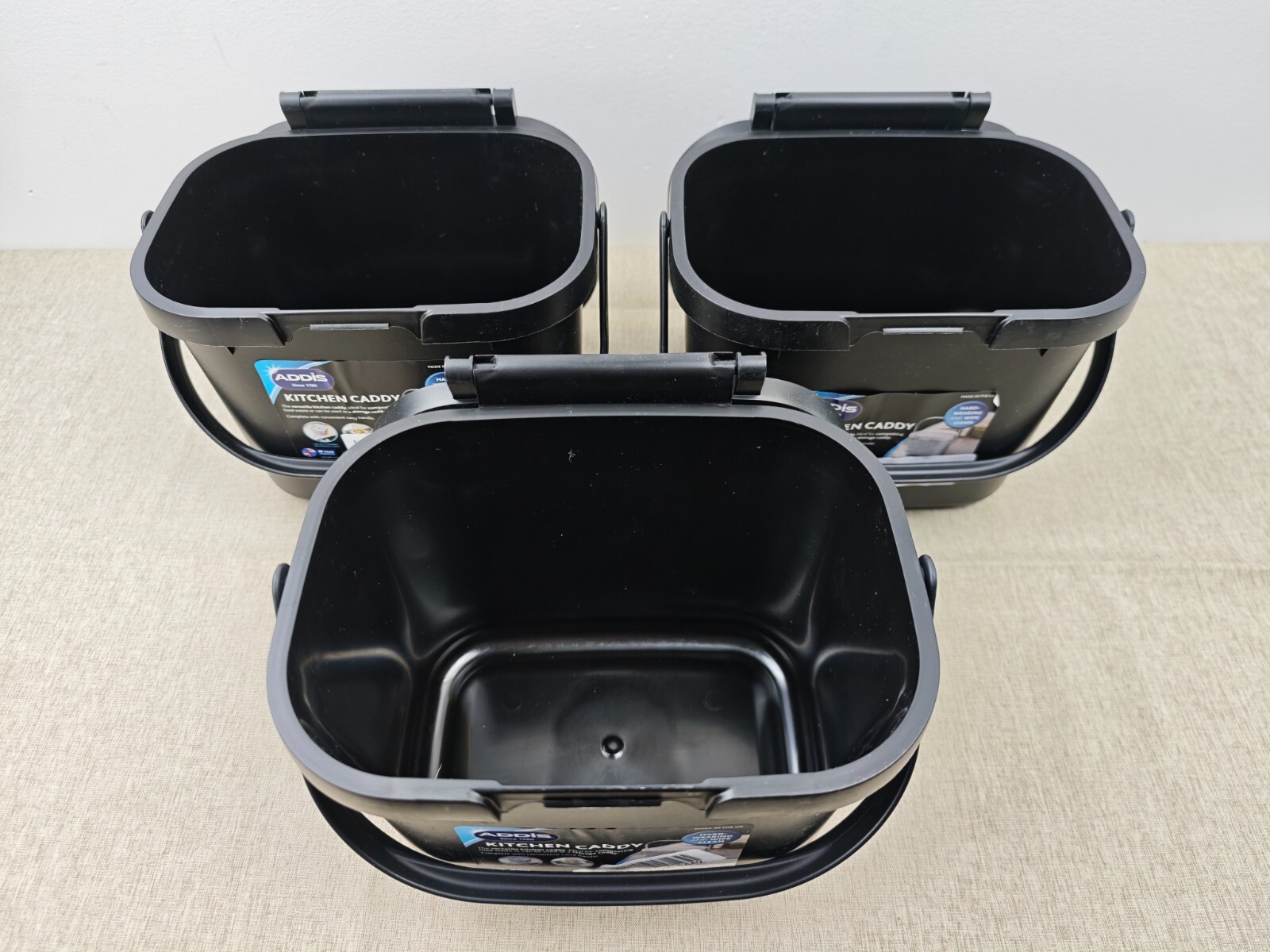 3x Addis 518253 Everyday Kitchen Food Waste Compost Caddy Bin, 4.5 Litre, Black