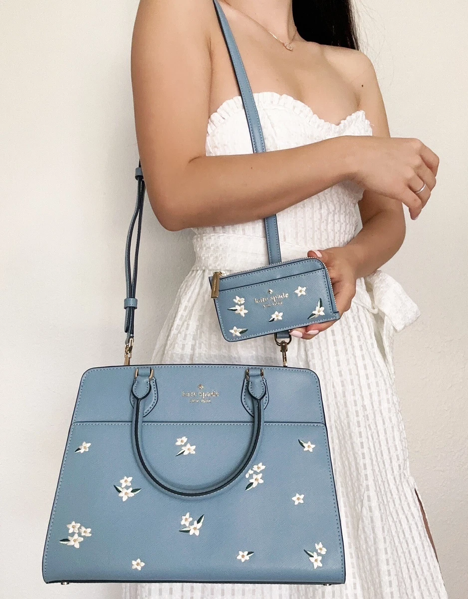 Kate Spade Madison Floral Embroidered Medium Satchel Polished Blue 